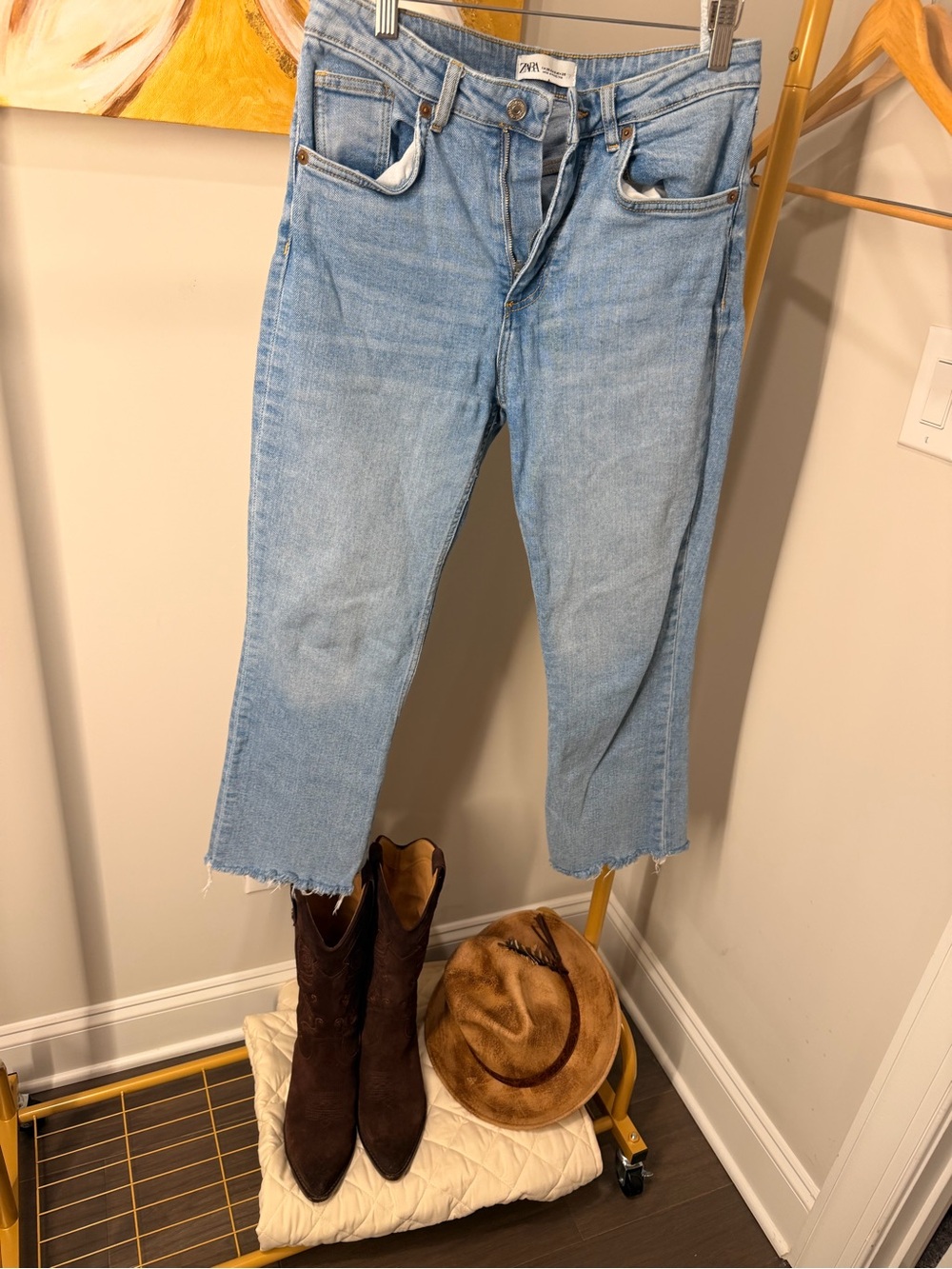 Zara Light Blue Cropped Straight Jeans